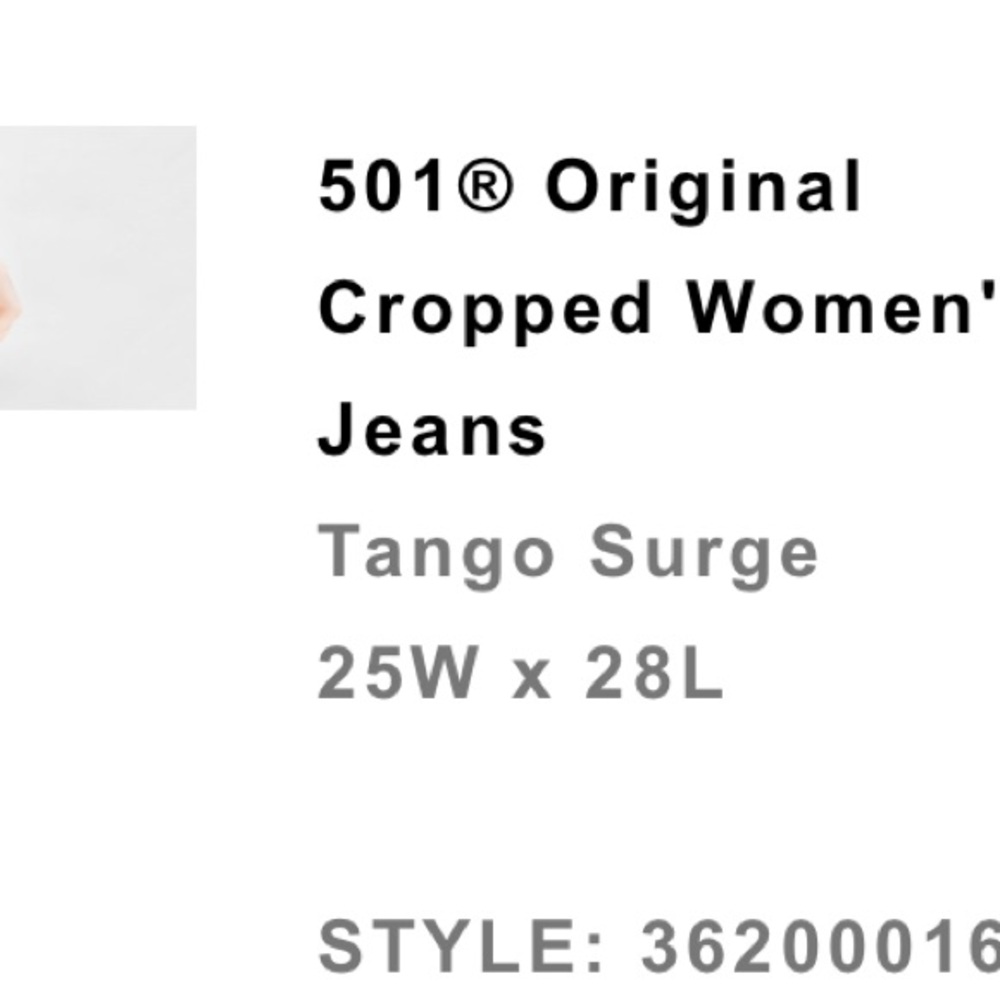 501® Original Cropped Women's Jeans. Color: Tango Surge. Size: 25W X 28L. - Picture 4 of 5